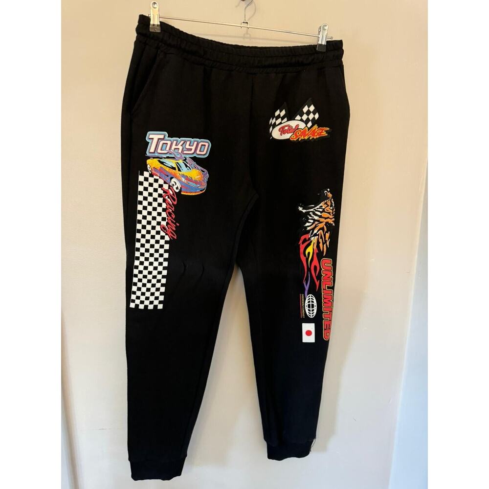 Fresh Laundry Sweatpants Women's Men’s Black Fleece Tokyo Racing Elastic Waist